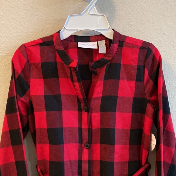 OUAC: The Children’s Place Buffalo Plaid Check Tie Back Long Sleeve Dress - Picture 2 of 11